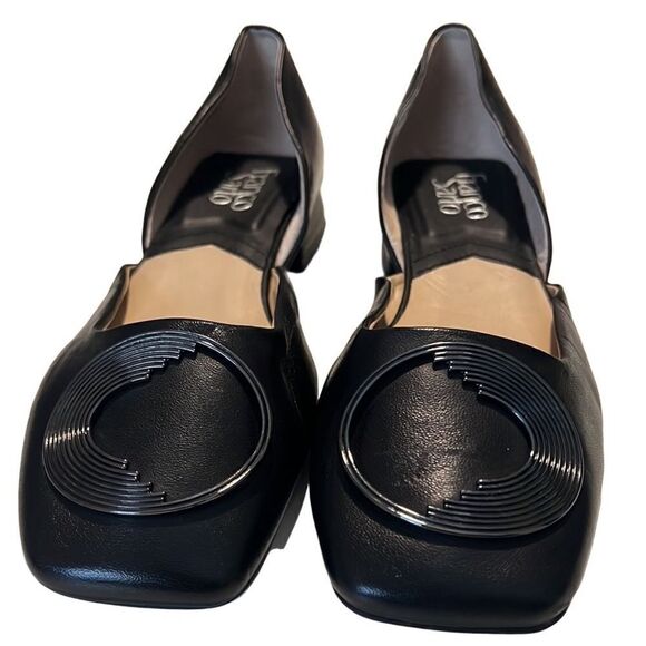 Franco Sarto Branza Black Leather Slip On Square Toe Loafers Size 7.5 New - Picture 2 of 10